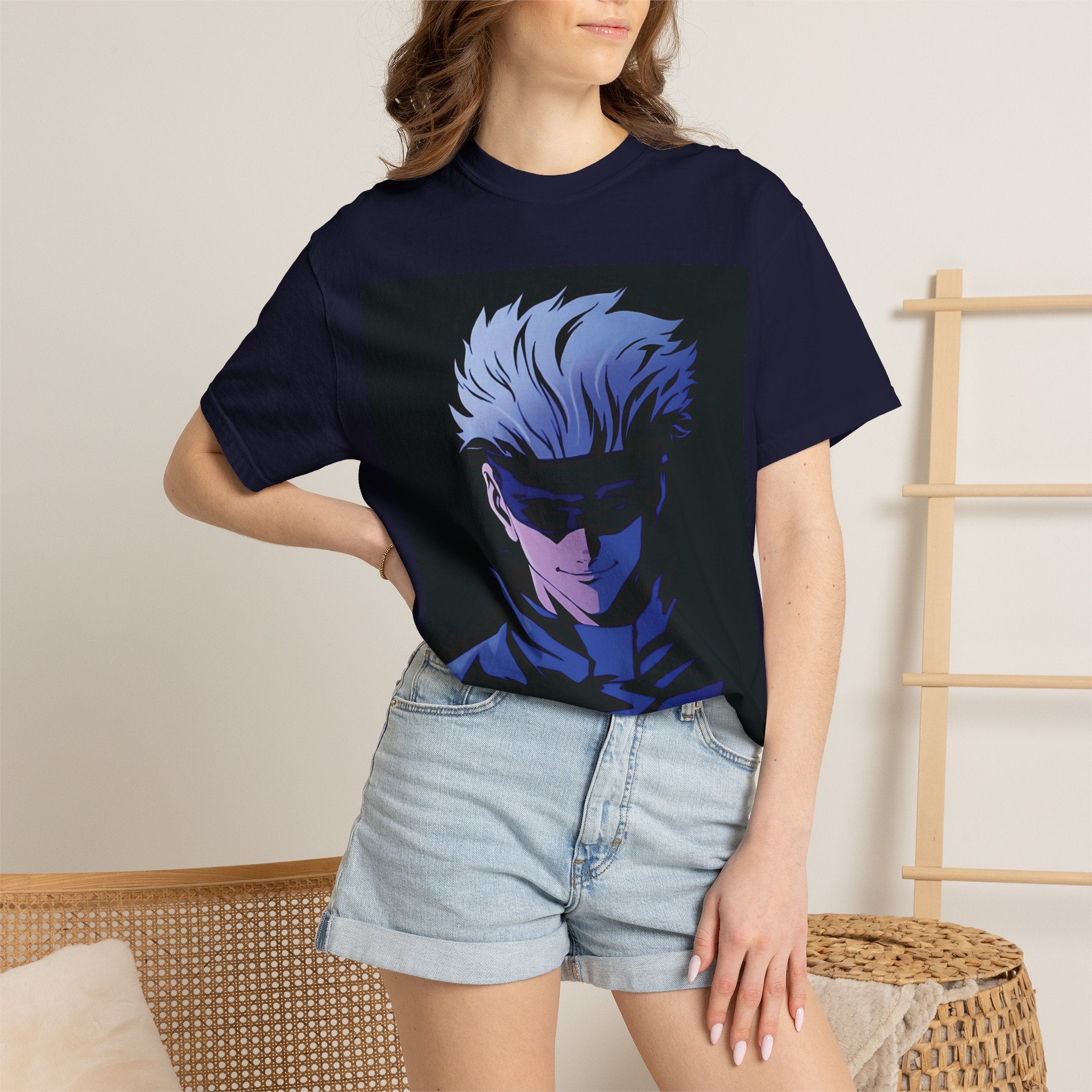 Anime Jujutsu Kaisen T-Shirt — Blue-Haired Masked Character Graphic Tee