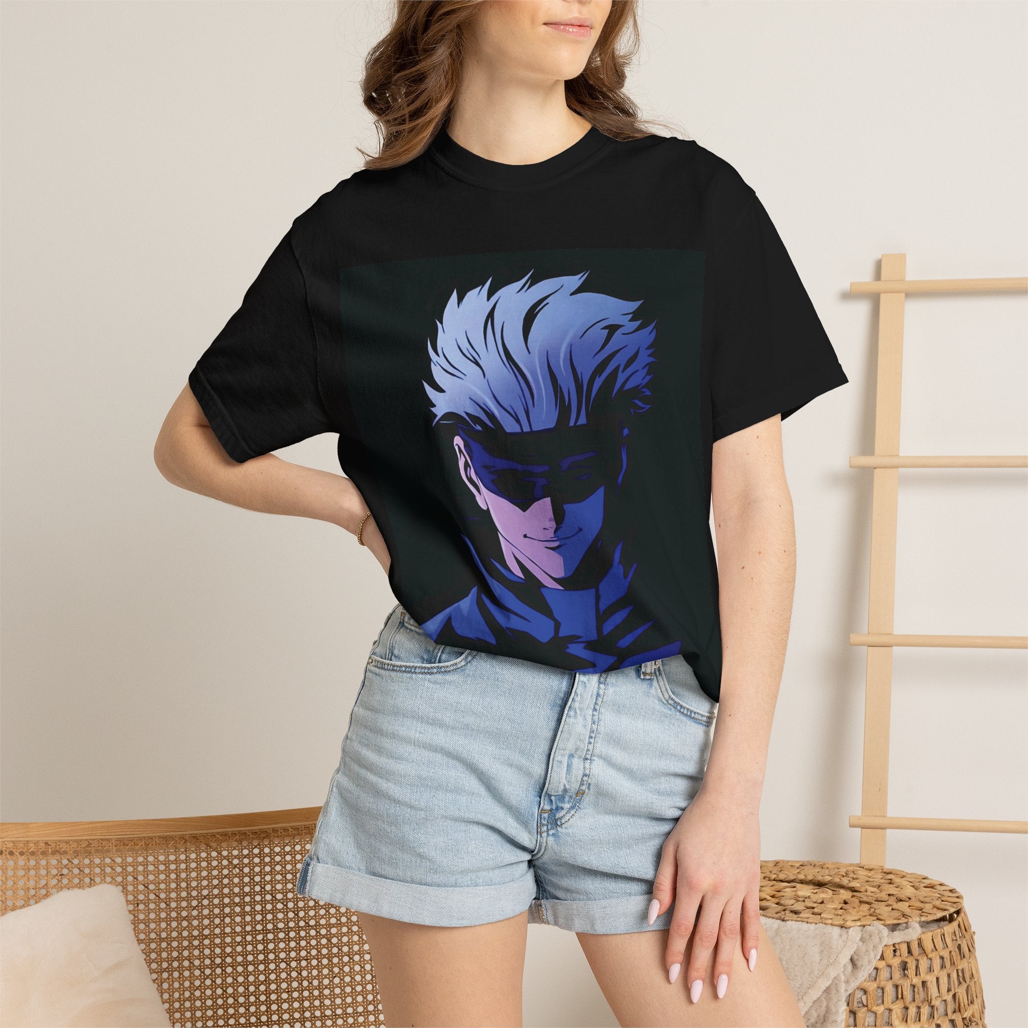 Anime Jujutsu Kaisen T-Shirt — Blue-Haired Masked Character Graphic Tee